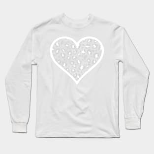 Pastel Gray and White Leopard Print Heart Long Sleeve T-Shirt